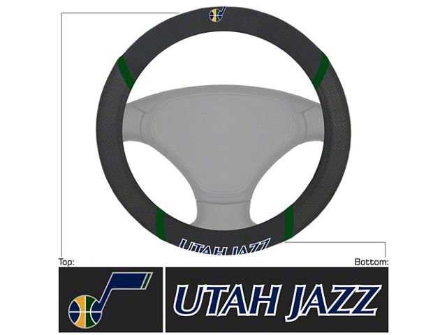 Steering Wheel Cover with Utah Jazz Logo; Black (Universal; Some Adaptation May Be Required)