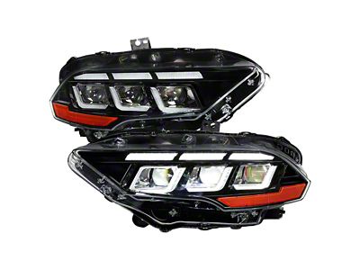 Switchback Sequential Full LED Projector Headlights; Gloss Black Housing; Clear Lens (18-23 Mustang GT, EcoBoost)