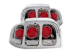 Tail Lights; Chrome Housing; Clear Lens (96-98 Mustang)
