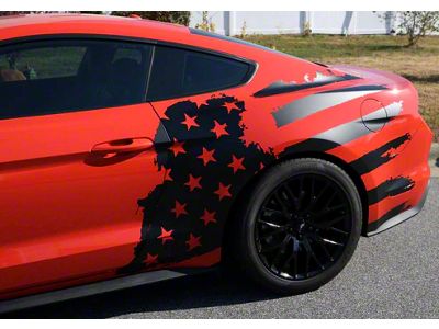 Tattered American Flag Body Graphic; Gloss Black (15-23 Mustang)