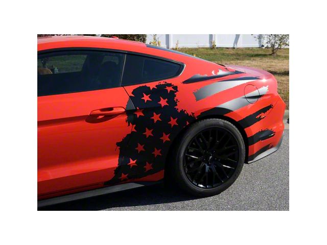 Tattered American Flag Body Graphic; Gloss Black (15-23 Mustang)