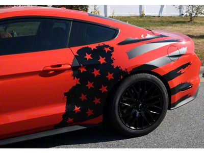 Tattered American Flag Body Graphic; Matte Black (15-23 Mustang)