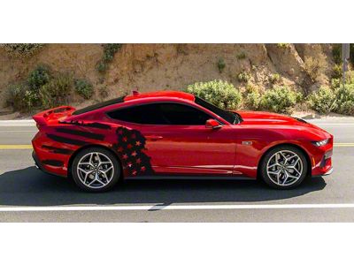 Tattered American Flag Body Graphics; Driver and Passenger Side; Matte Black (2024 Mustang)