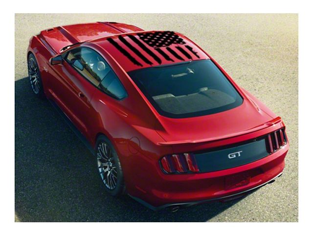 Tattered American Flag Roof Graphic without Antenna Cutout; Gloss Black (05-23 Mustang Coupe/Fastback)