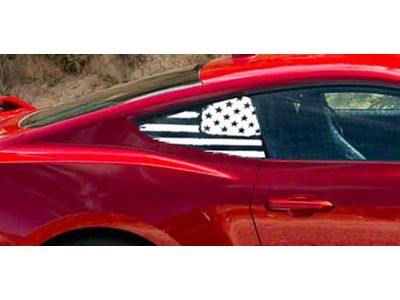 Tattered Quarter Window American Flag Decals; Black Reflective (2024 Mustang Fastback)