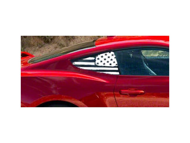 Tattered Quarter Window American Flag Decals; Gloss White (2024 Mustang Fastback)
