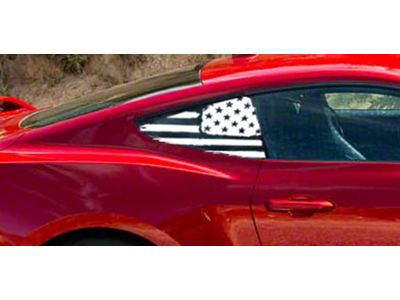 Tattered Quarter Window American Flag Decals; White Reflective (24-25 Mustang Fastback)