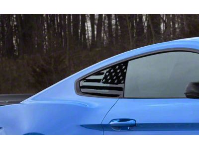 Tattered Quarter Window Support Flag Decals; Gloss Black. (15-23 Mustang Fastback)