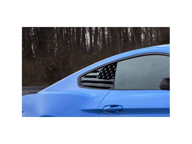 Tattered Quarter Window Support Flag Decals; Matte Black. (15-23 Mustang Fastback)