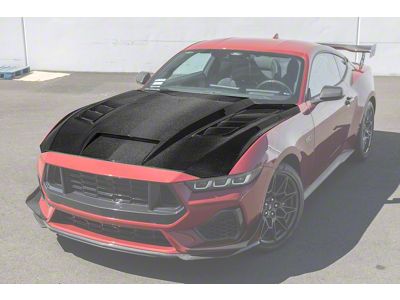 Terminator Style Vented Hood; Carbon Fiber (24-26 Mustang)