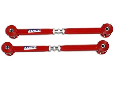 Tubular Adjustable Rear Lower Control Arms with Polyurethane Bushings; Bright Red (05-14 Mustang)