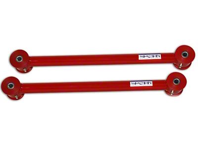 Tubular Non-Adjustable Rear Lower Control Arms with Polyurethane Bushings; Bright Red (05-14 Mustang)