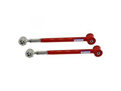 Tubular Adjustable Rear Lower Control Arms with Poly/Del-Sphere Pivot Joint Combo; 4130N Chrome Moly; Bright Red (05-14 Mustang)