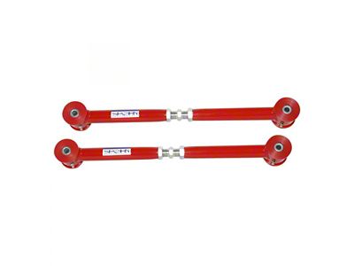 Tubular Adjustable Rear Lower Control Arms with Polyurethane Bushings; 4130N Chrome Moly; Bright Red (05-14 Mustang)