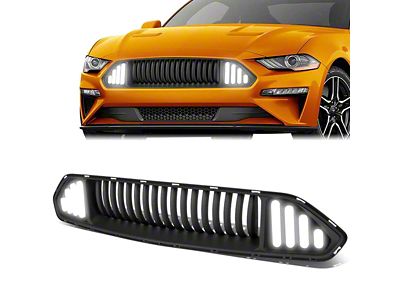 Vertical Fence Style Upper Grille with LED DRL; Black (18-23 Mustang GT, EcoBoost)