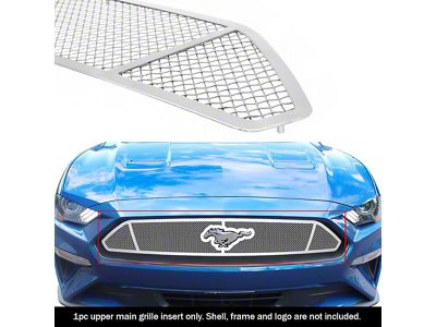 Wire Mesh Upper Grille Overlay with Emblem Hole; Polished (18-23 Mustang EcoBoost)