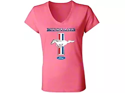 Women's Mustang T-Shirt Pink Mustang Logo; Medium 