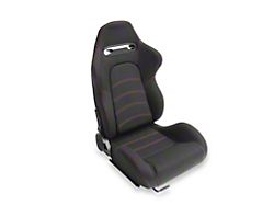 Woven Fabric Racing Bucket Seats with Seat Sliders; Black with Red Stitching (Universal; Some Adaptation May Be Required)