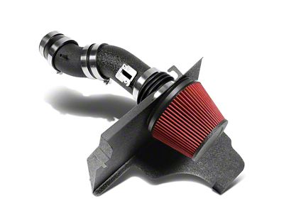 Aluminum Cold Air Intake with Red Filter and Heat Shield; Black (11-14 Mustang V6)