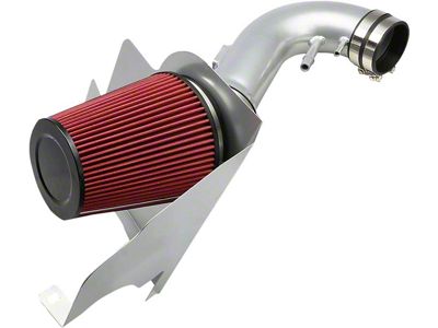 Aluminum Cold Air Intake with Red Filter and Heat Shield; Silver (11-14 Mustang GT)