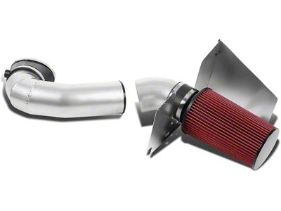 Aluminum Cold Air Intake with Red Filter and Heat Shield; Silver (05-09 Mustang GT)