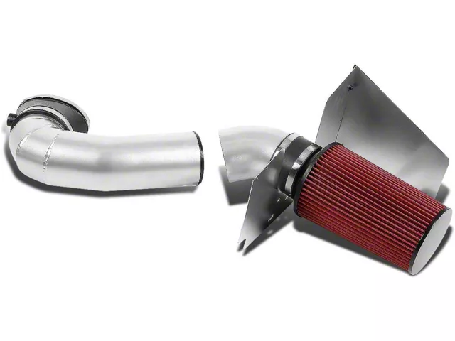 Aluminum Cold Air Intake with Red Filter and Heat Shield; Silver (05-09 Mustang GT)