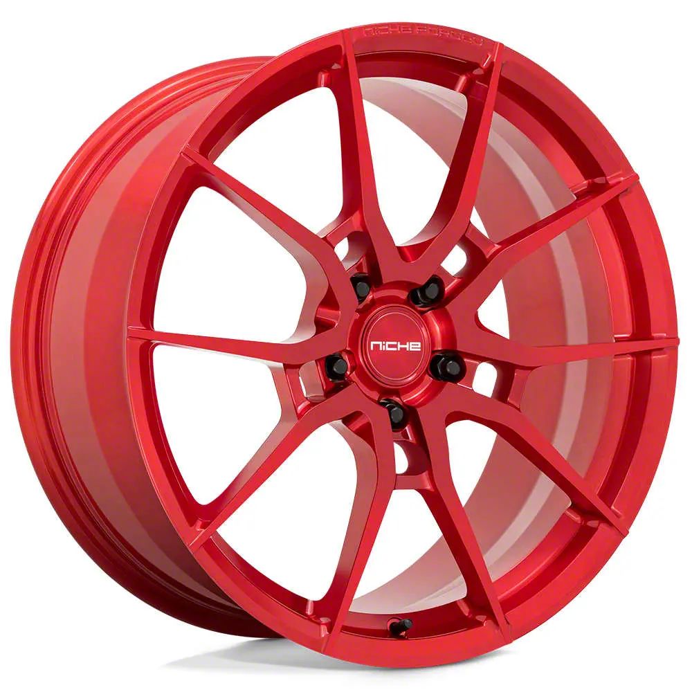 Niche Mustang Kanan Brushed Candy Red Wheel; Rear Only; 20x10