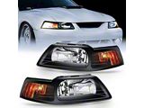 OE Style Headlights with Amber Reflector; Black Housing; Clear Lens (99-04 Mustang)