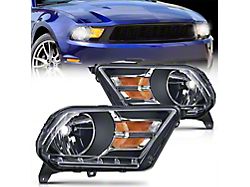 OE Style Headlights with Amber Reflector; Black Housing; Clear Lens (10-12 Mustang w/ Factory Halogen Headlights)