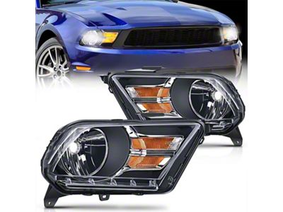OE Style Headlights with Amber Reflector; Black Housing; Clear Lens (10-12 Mustang w/ Factory Halogen Headlights)
