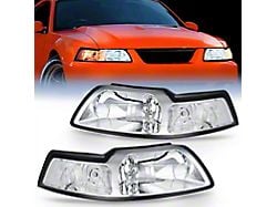 OE Style Headlights with Amber Reflector; Chrome Housing; Clear Lens (99-04 Mustang)