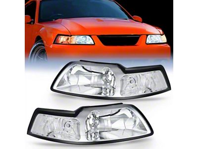 OE Style Headlights with Amber Reflector; Chrome Housing; Clear Lens (99-04 Mustang)