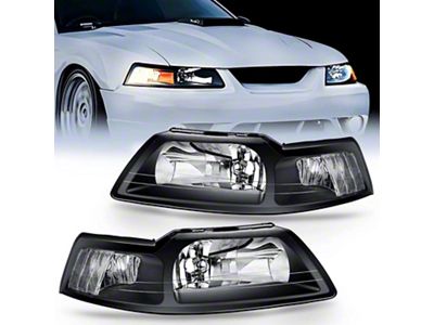 OE Style Headlights with Clear Reflector; Black Housing; Clear Lens (99-04 Mustang)