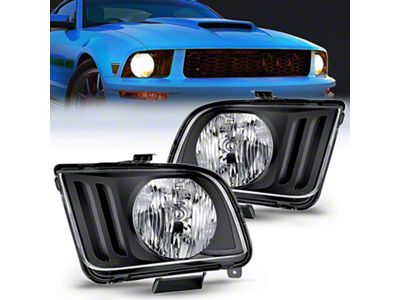 OE Style Headlights with Clear Reflector; Black Housing; Clear Lens (05-09 Mustang w/ Factory Halogen Headlights, Excluding GT500)
