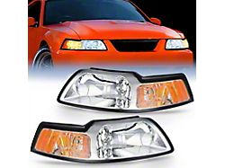 OE Style Headlights with Clear Reflector; Chrome Housing; Clear Lens (99-04 Mustang)