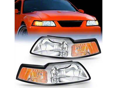 OE Style Headlights with Clear Reflector; Chrome Housing; Clear Lens (99-04 Mustang)