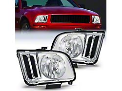 OE Style Headlights with Clear Reflector; Chrome Housing; Clear Lens (05-09 Mustang w/ Factory Halogen Headlights, Excluding GT500)