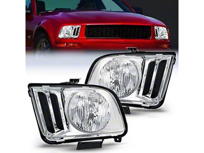 OE Style Headlights with Clear Reflector; Chrome Housing; Clear Lens (05-09 Mustang w/ Factory Halogen Headlights, Excluding GT500)