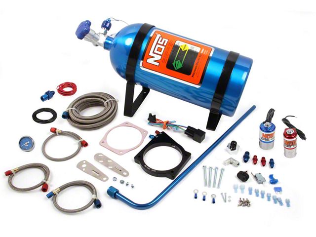 NOS Plate Wet Nitrous System for 102mm or 105mm 4-Bolt Cable Throttle Bodies; Blue Bottle (10-15 V8 Camaro)