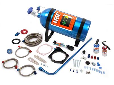 NOS Plate Wet Nitrous System for 90mm or 92mm 4-Bolt Cable Throttle Bodies; Blue Bottle (10-15 V8 Camaro)
