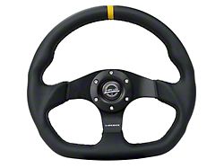 NRG Innovations 320mm Flat Bottom Steering Wheel; Black Leather with Yellow Center Mark (Universal; Some Adaptation May Be Required)