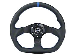 NRG Innovations 320mm Flat Bottom Steering Wheel; Black Leather with Blue Center Mark and Stitching (Universal; Some Adaptation May Be Required)