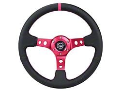 NRG Innovations 350mm 3-Inch Deep Dish Steering Wheel; Black Leather with Fushia Center Mark, Stitching and Center Spoke (Universal; Some Adaptation May Be Required)