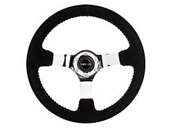 NRG Innovations 350mm 3-Inch Deep Dish Steering Wheel; Black Suede with Red Stitching and Chrome Spokes (Universal; Some Adaptation May Be Required)