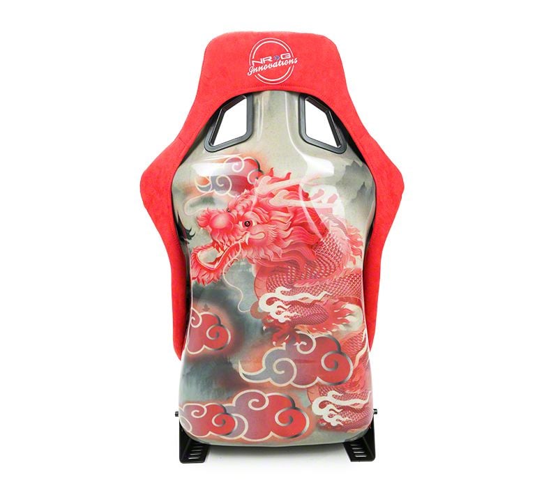 NRG Innovations Camaro Dragon Large Bucket Seat; Red Alcantara FRP