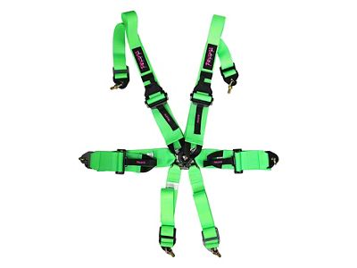 NRG Innovations FIA HANS Approved 6-Point Rotary Cam-Lock Racing Seat Belt Harness; Neon Green with Prisma Logo (Universal; Some Adaptation May Be Required)