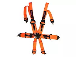 NRG Innovations FIA HANS Approved 6-Point Rotary Cam-Lock Racing Seat Belt Harness; Neon Orange with Prisma Logo (Universal; Some Adaptation May Be Required)