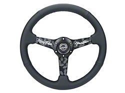 NRG Innovations 350mm Flat Steering Wheel; Black Perforated Leather with Black Stitching and Minty Fresh Logo (Universal; Some Adaptation May Be Required)