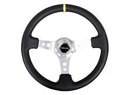NRG Innovations 350mm 3-Inch Deep Dish Steering Wheel; Black Leather with Silver Spokes and Yellow Center Mark (Universal; Some Adaptation May Be Required)