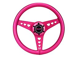 NRG Innovations All Aluminum 330mm Steering Wheel with Heart Cutout Spokes; Anodized Pink (Universal; Some Adaptation May Be Required)